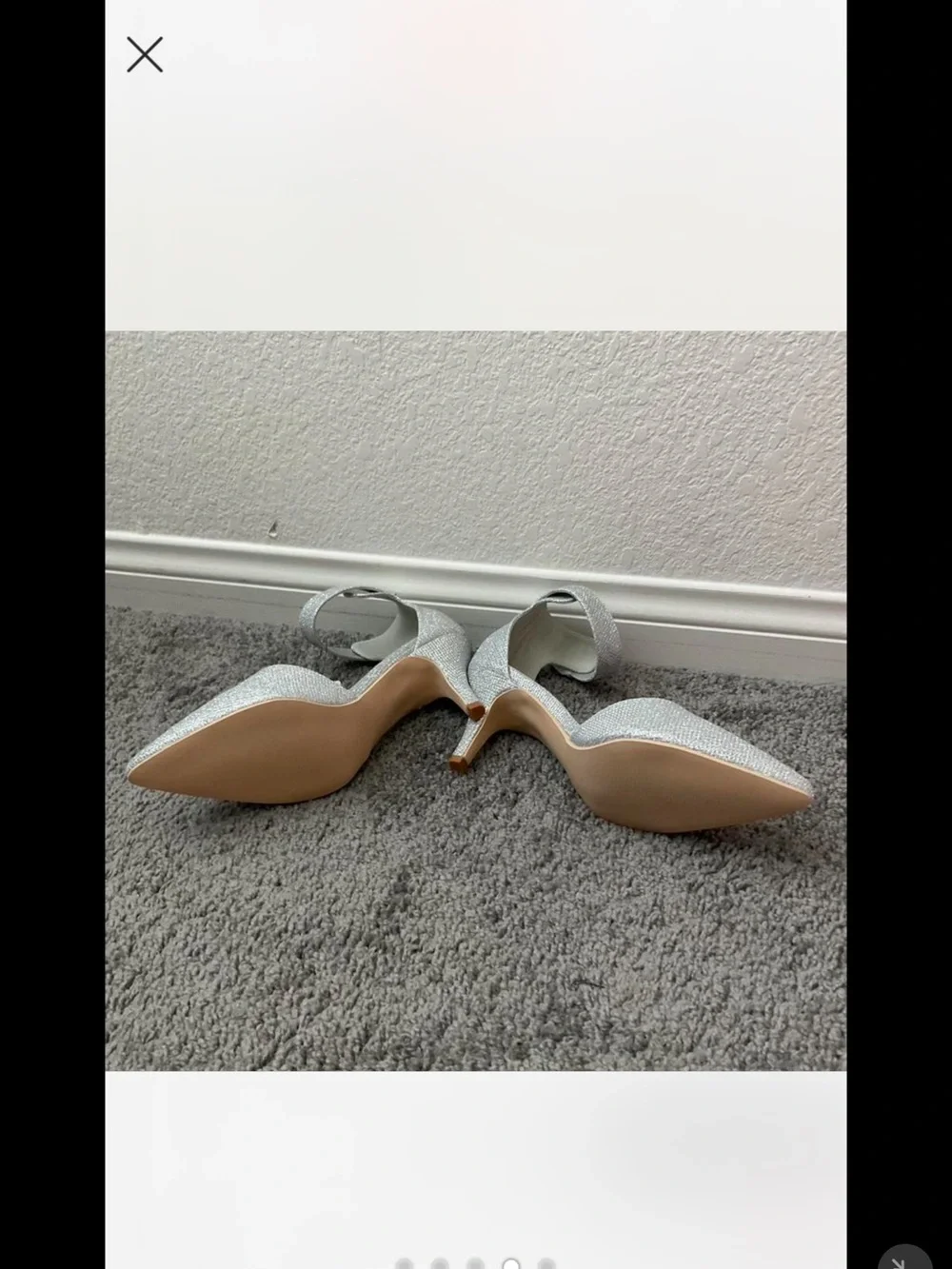 Silver Glitter Pointed-Toe Ankle-Strap Heels for Women